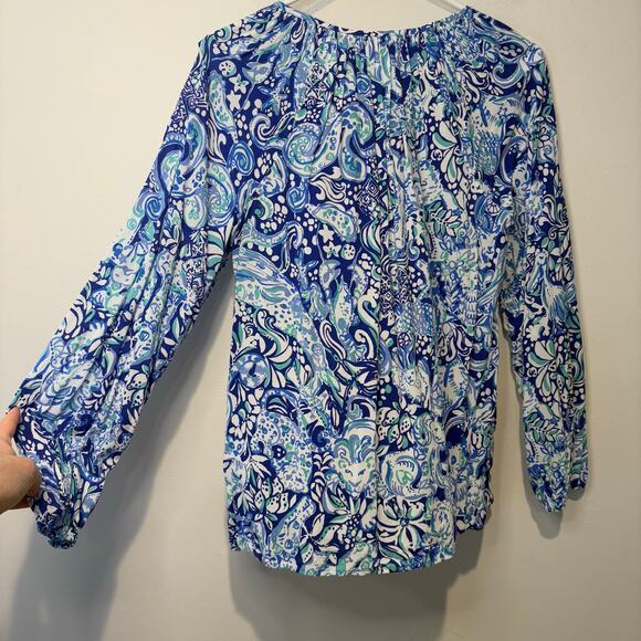 Lilly Pulitzer Women's Small Willa Blouse Shirt Blue Paisley Lightweight Resort - Picture 2 of 9
